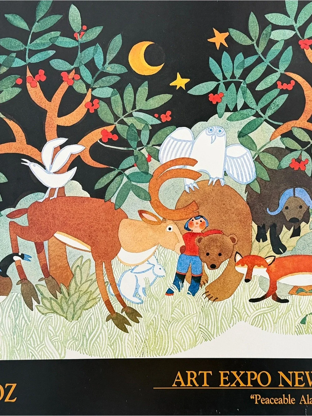 Vintage 1983 Rie Munoz Peaceable Alaska Art Expo New York Poster Print 18x24